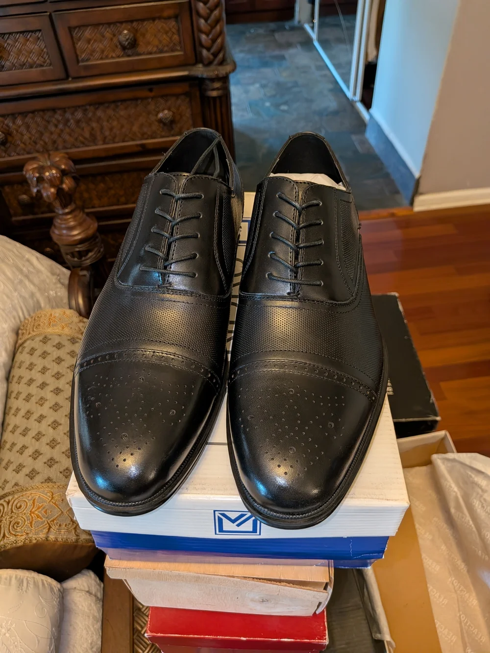 Men's Black Leather Oxford Dress Shoes - Classic Lace-Up